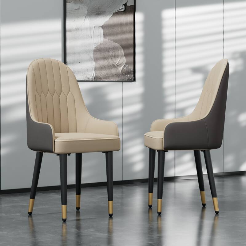 Microfiber Silicone Leather Upholstered Dining Chairs (Set of 2) - Creamy white/Grey