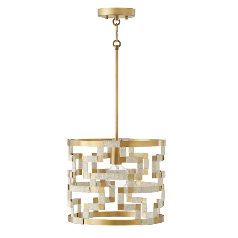 Hala 13.5" 1-light Patinaed Brass/ Bleached Natural Jute Pendant
