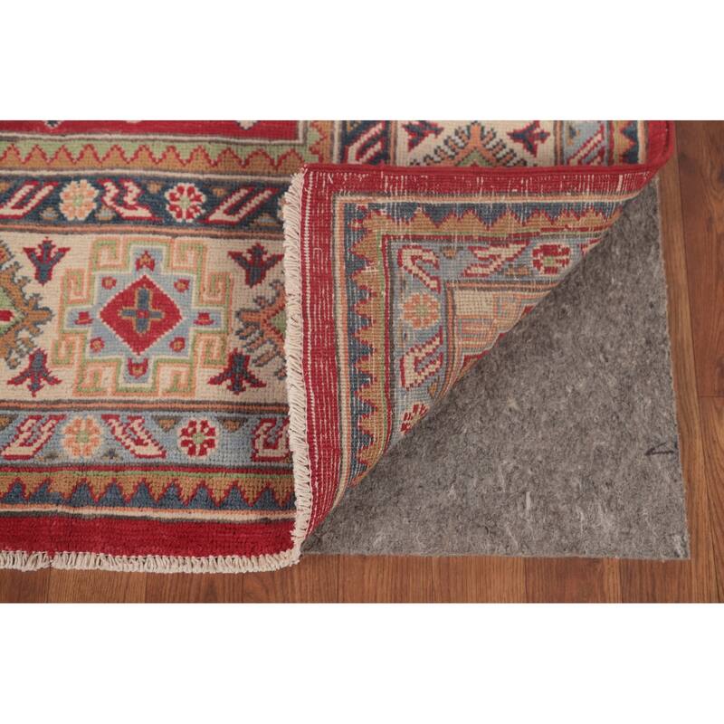 Red Geometric Kazak Oriental Area Rug Handmade Wool Carpet - 6'4" x 9'9"