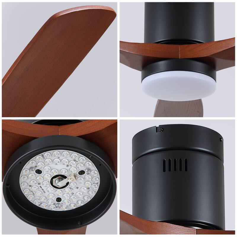 52In. Farmhouse Indoor Flush Mount Low Profile Ceiling Fan with Solid Wood Blades and Remote Control