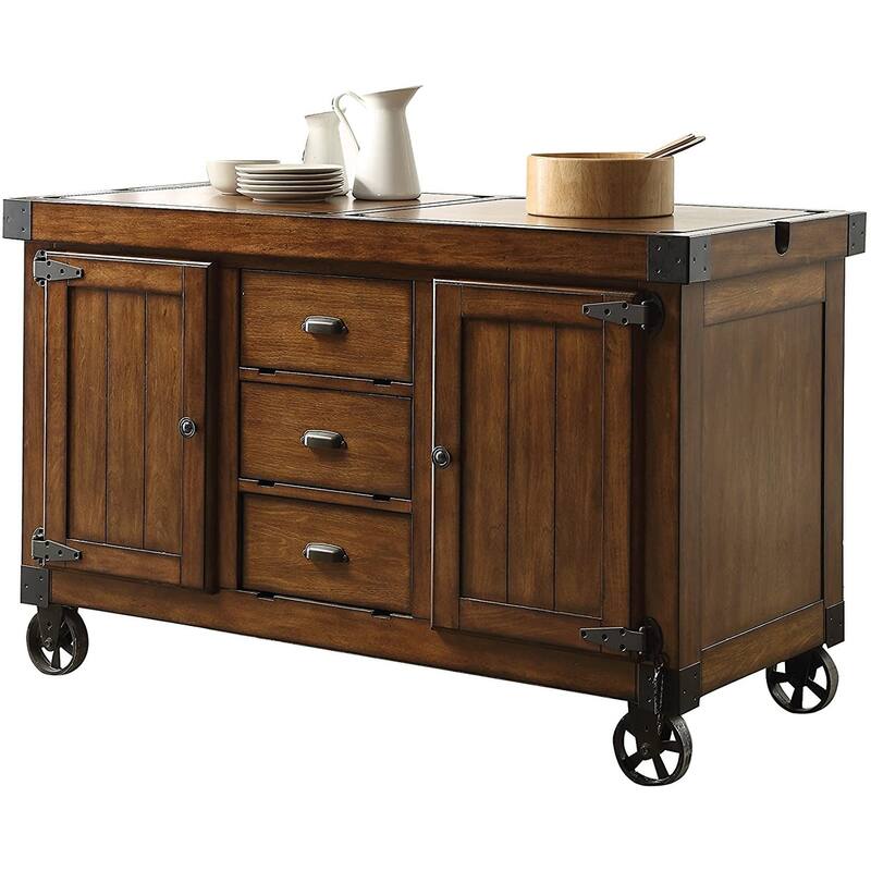 Kitchen Cart with 3 Drawers in Antique Tobacco
