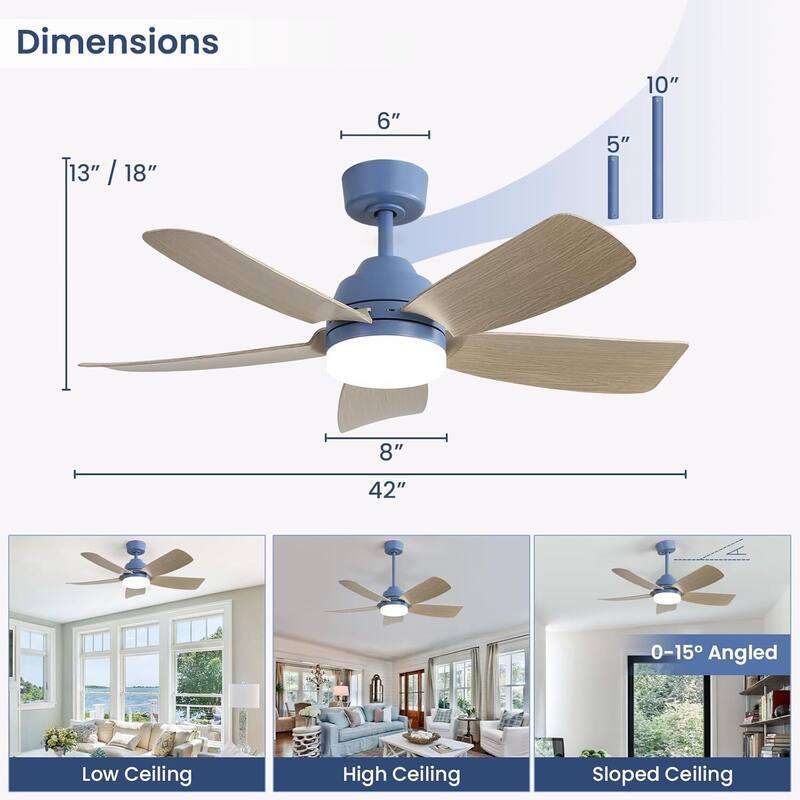 42" Modern Integrated LED Dark Blue Downrod Mounting Ceiling Fan with Light and Remote