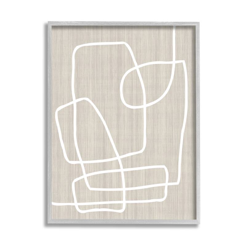 Stupell Contemporary White Line Shapes Minimal Grain Design Framed Wall Art - Beige - 16 x 20 - Grey