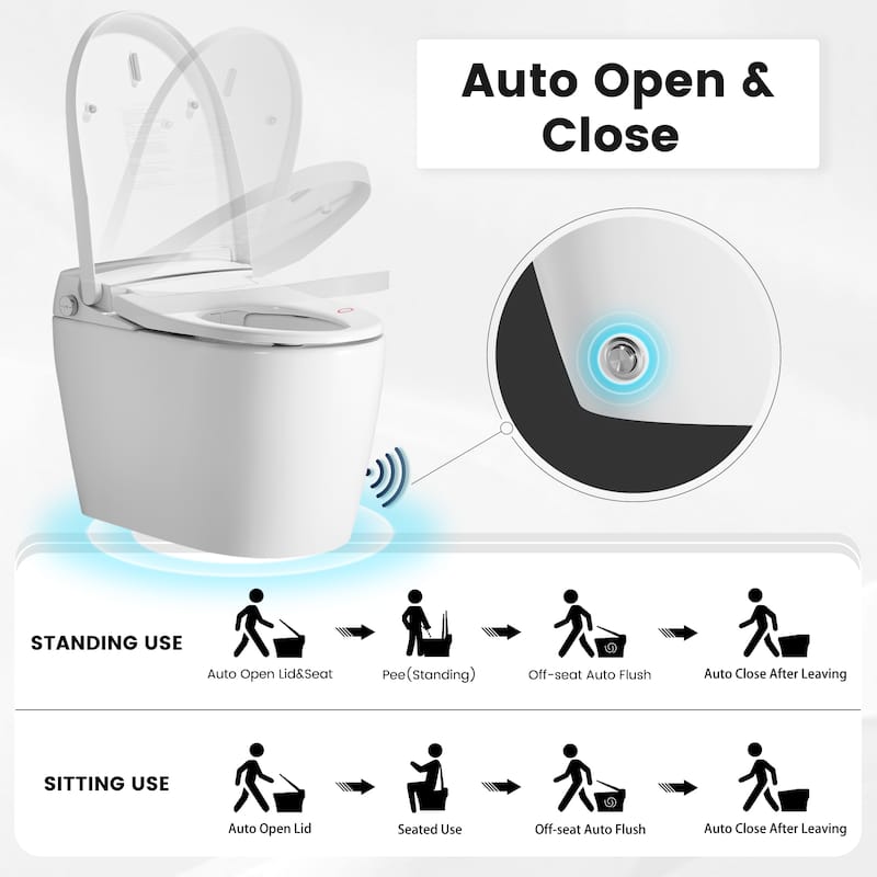 Smart Toilet with Seat Heating, Auto Open/Close, Night Light, Foot-Sensor Flush, Power-Outage Flush
