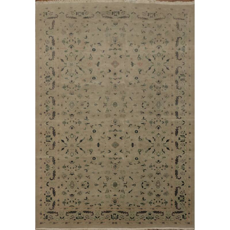 Hand Knotted Oriental 100% Wool Carpet Traditional All-Over Beige & Ivories Ziegler Area Rug - 8' 9'' X 6' 1''