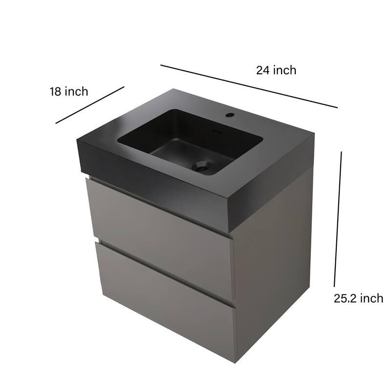Floating Bathroom Vanity with Black Solid Surface Top