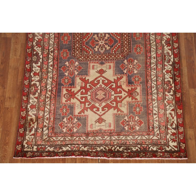Blue Ardebil Persian Runner Rug Hand-knotted Vintage Wool Carpet - 4'4"x 10'4"