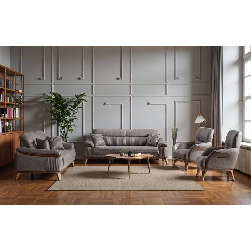 Bellora 4 Pieces Living Room Sets 2 Sofa 2 Chair - Grey