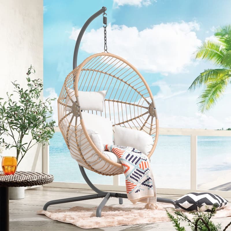 Outdoor Swing Chair Wicker Egg Chair - Beige