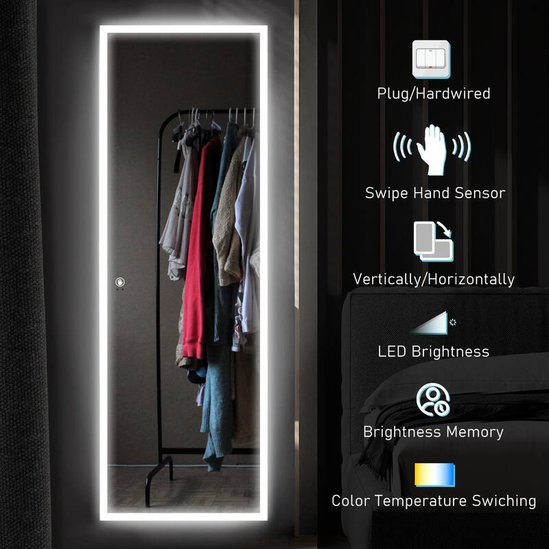 22 x 65 Full Length Mirror with LED Light Motion-Sensitive Vertical & Horizontal Hang