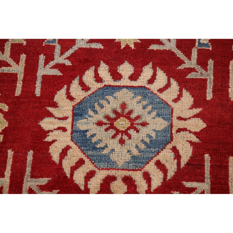 Red Geometric Kazak Area Rug Handmade Oriental Wool Carpet - 6'0" x 8'10"
