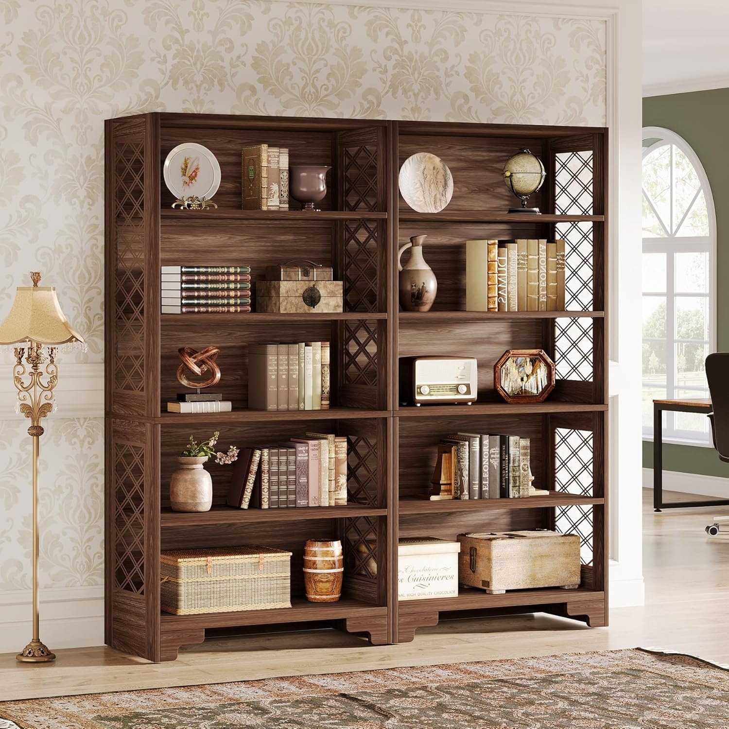 6-Tier Bookcase 5-Shelf Display Rack Storage Shelves, 70.8" Vintage Tall Bookshelf