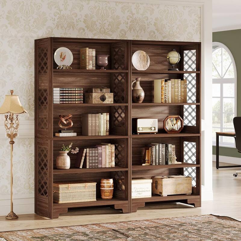 71 Inches Vintage Tall Bookcase, Floor Standing 5-Shelf Display Rack Storage Shelves