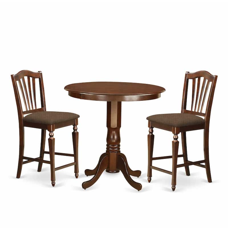 Kitchen Dinette Set - 3 Piece Table & Chair Set - Round Pedestal Table - Dark Mahogany Finish