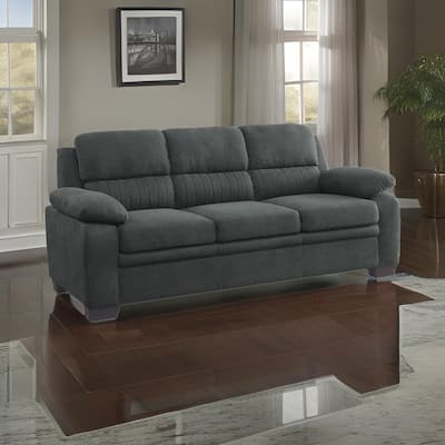 Hugh 80 Inch Sofa, Dark Gray Polyester, Soft Foam Cushioned, Solid Wood