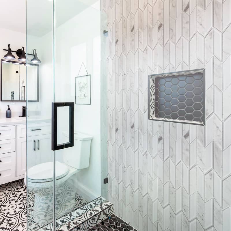 Art3d 11.8''x11.2'' Herringbone Glass Mosaic Wall Tile in White,Pack of 5