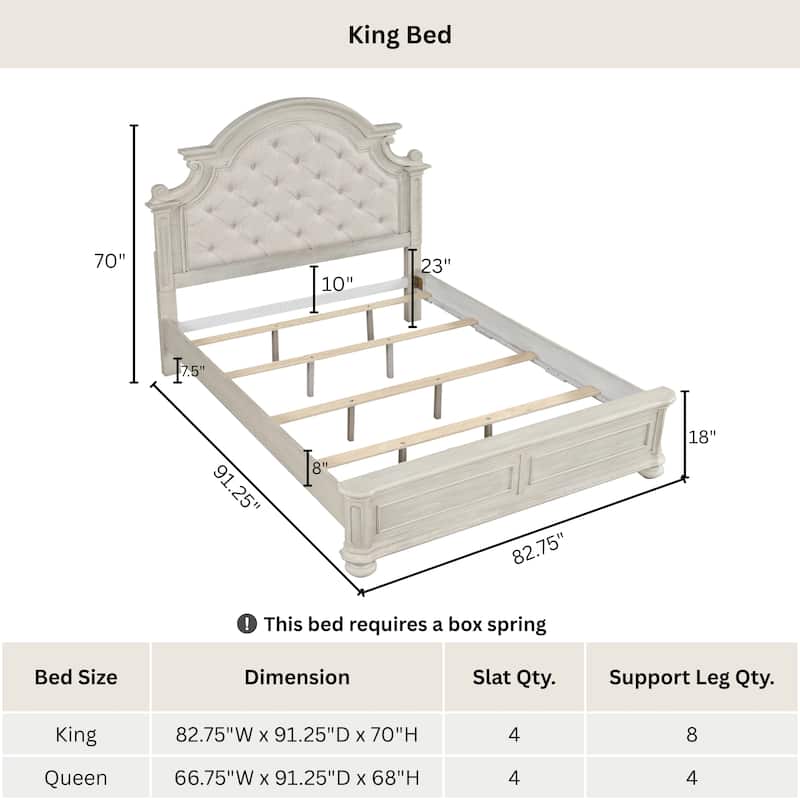 Roundhill Furniture Nelson French Traditional Tufted Upholstery Bed, Antique White