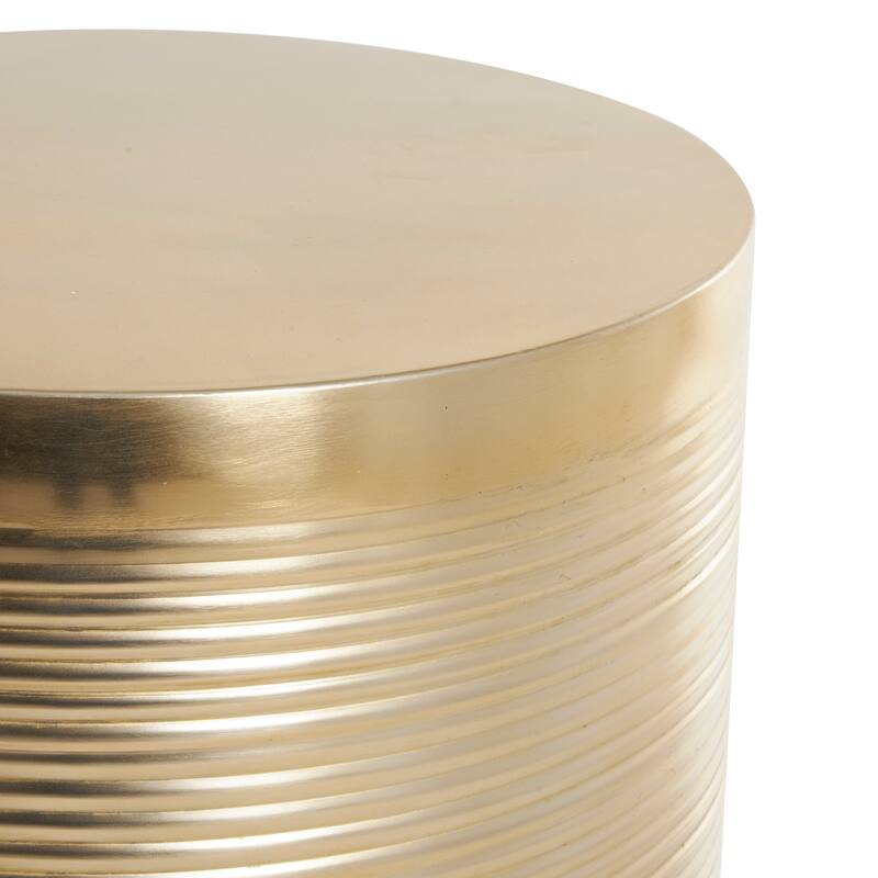 Gold or Silver Metal Metallic Ribbed Drum Accent Table (Set of 3)