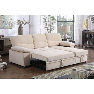 97.5"W Velvet Fabric Reversible Sleeper Sectional Sofa Chaise - Bed ...