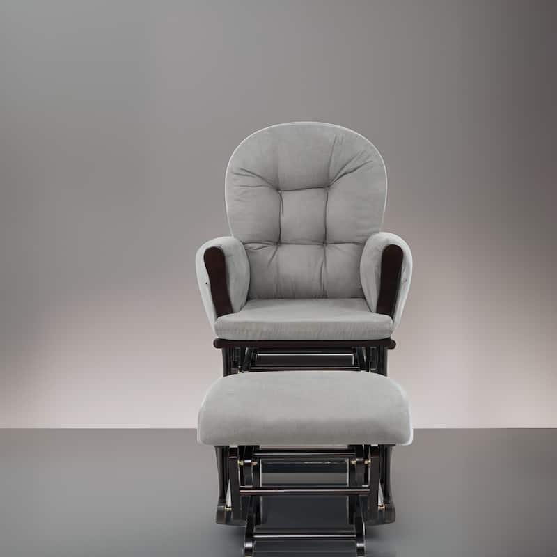 Nursery Glider and Ottoman Set - Reclining Rocker Chair with Padded Back, Armrests, and Cushions - Espresso,Dark Gray