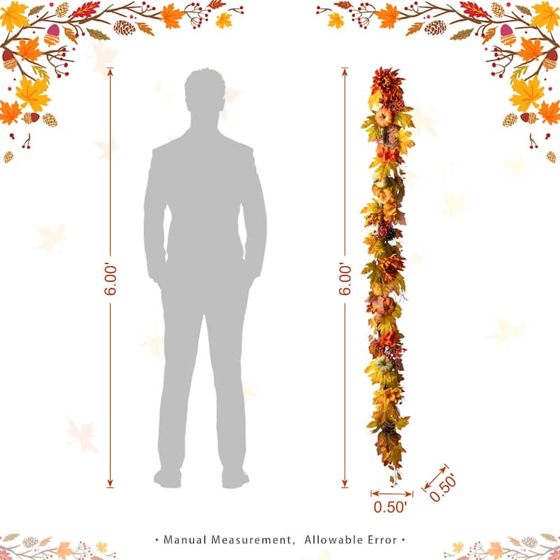 Glitzhome 72"L Fall Harvest Dahlia Pumpkin Berry Eucalyptus Floral Artificial Garland