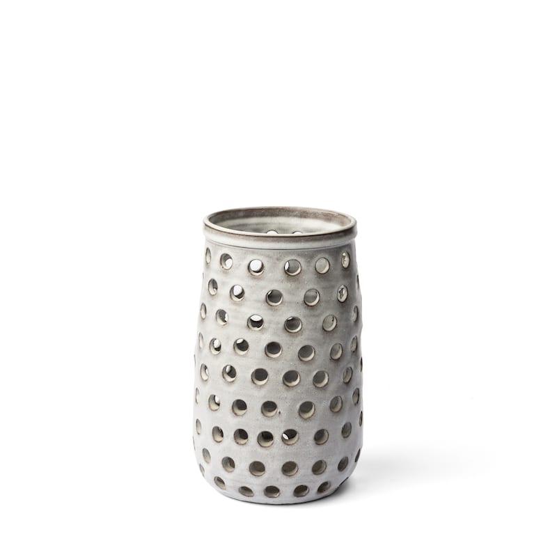 Organic White Glaze Pierced Dot Ceramic Vase - 8" W x 12" H x 8" D