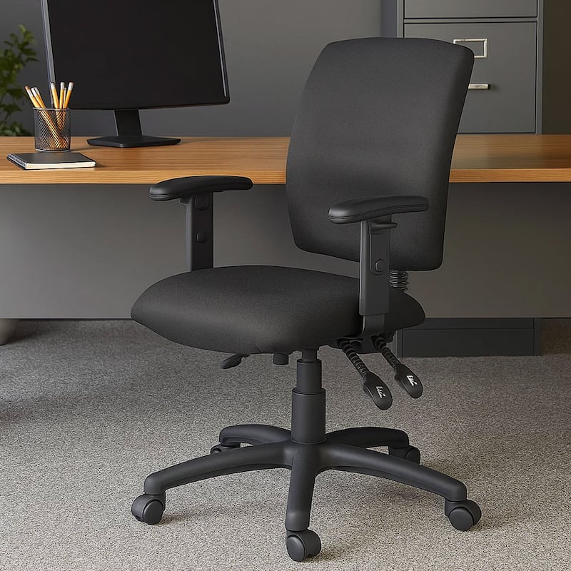 Zean Swivel Task Chair, Adjustable Arms, Black Crepe Fabric, Rolling
