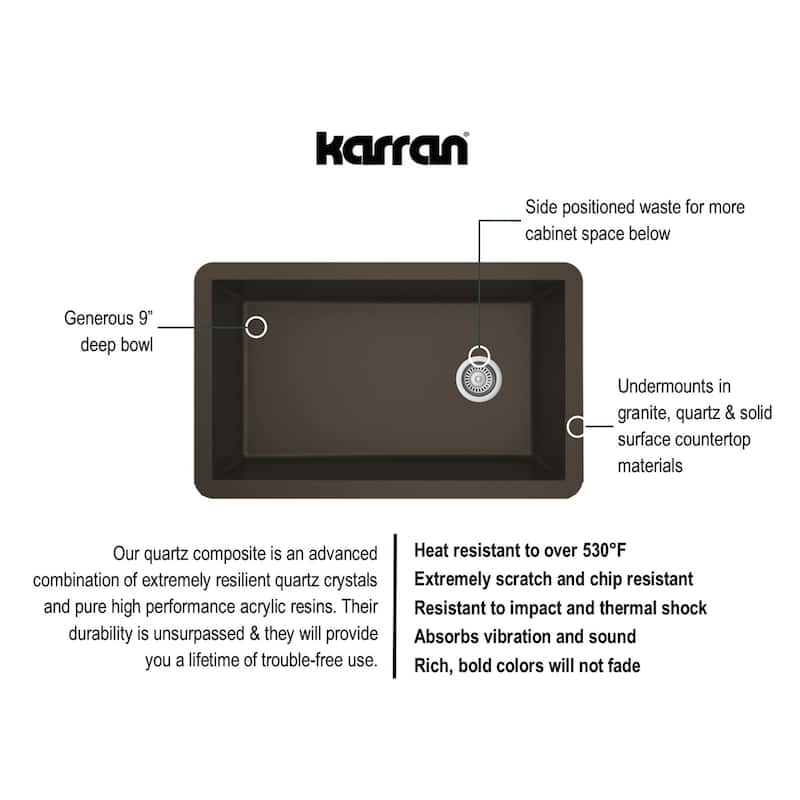 Karran Undermount Quartz 32 in. Single Bowl Kitchen Sink Kit