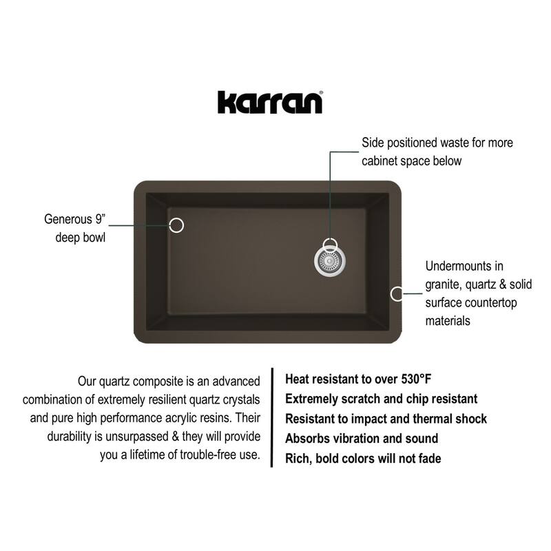 Karran Undermount Quartz 32 in. Single Bowl Kitchen Sink Kit