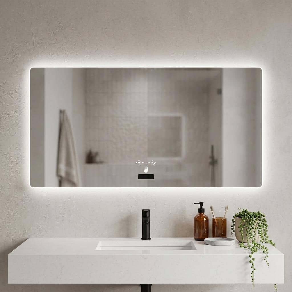 HomeRoots 32" Lighted Frameless Anti Fog Bathroom Vanity Mirror - 48.00 in. x 32.00 in. x 0.99 in.