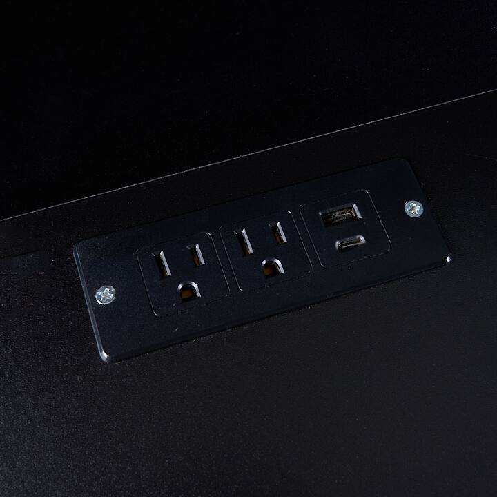 Modern Makeup Vanity Set with PU Cushioned Stool, Retractable Dressing Table Vanity Desk with Mirror, Light & Power Outlet