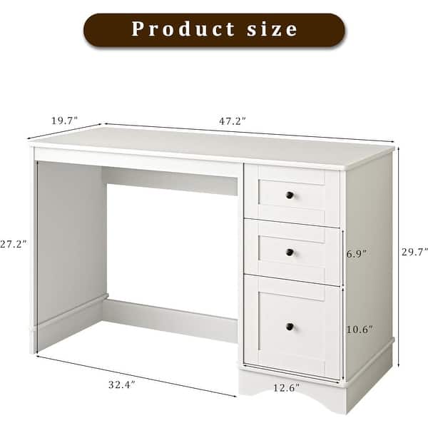 dimension image slide 1 of 2, 48" White Computer Desk with 3 Drawers, Modern Writing Desk with Storage for Home Office or Study