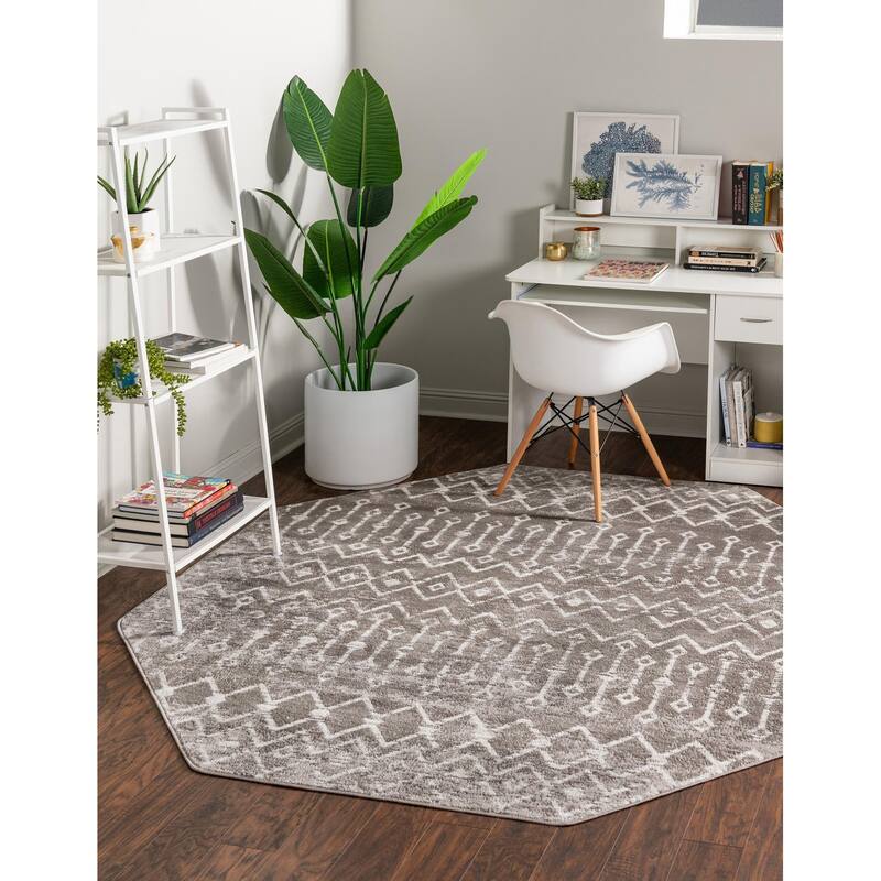 Contemporary Pico Collection Area Rug - 7'x7' Octagon - Gray-Ivory