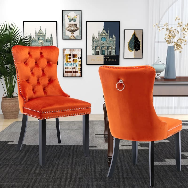 Velvet Dining Chairs Set of 2, Accent Diner Chairs Upholstered Fabric Living Room Chairs Side Chair Stylish Kitchen Chairs - Orange