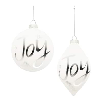 Joy Frosted Glass Christmas Ornaments - 5.5" - White - 6ct