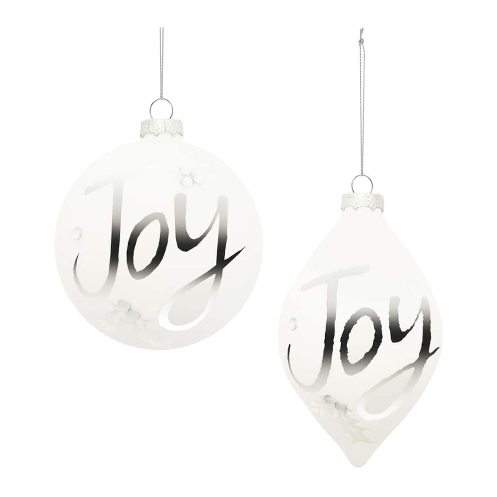 Joy Frosted Glass Christmas Ornaments - 5.5" - White - 6ct