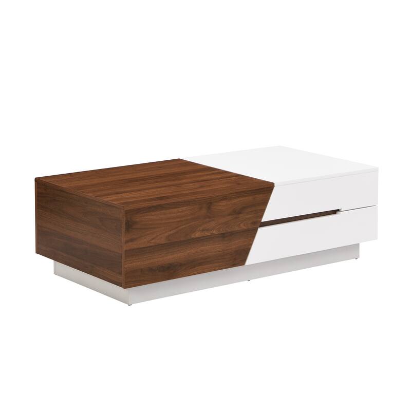 Modern Extendable Sliding Top Coffee Table with Hidden Storage and Drawers