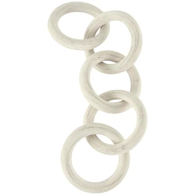 Wood Chain 5 Link Decorative Sculpture with Natural Wood Grain - White - Roche River Decor