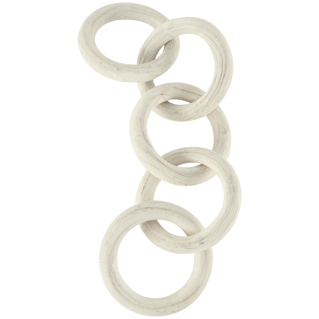 Wood Chain 5 Link Decorative Sculpture with Natural Wood Grain - White - Roche River Decor