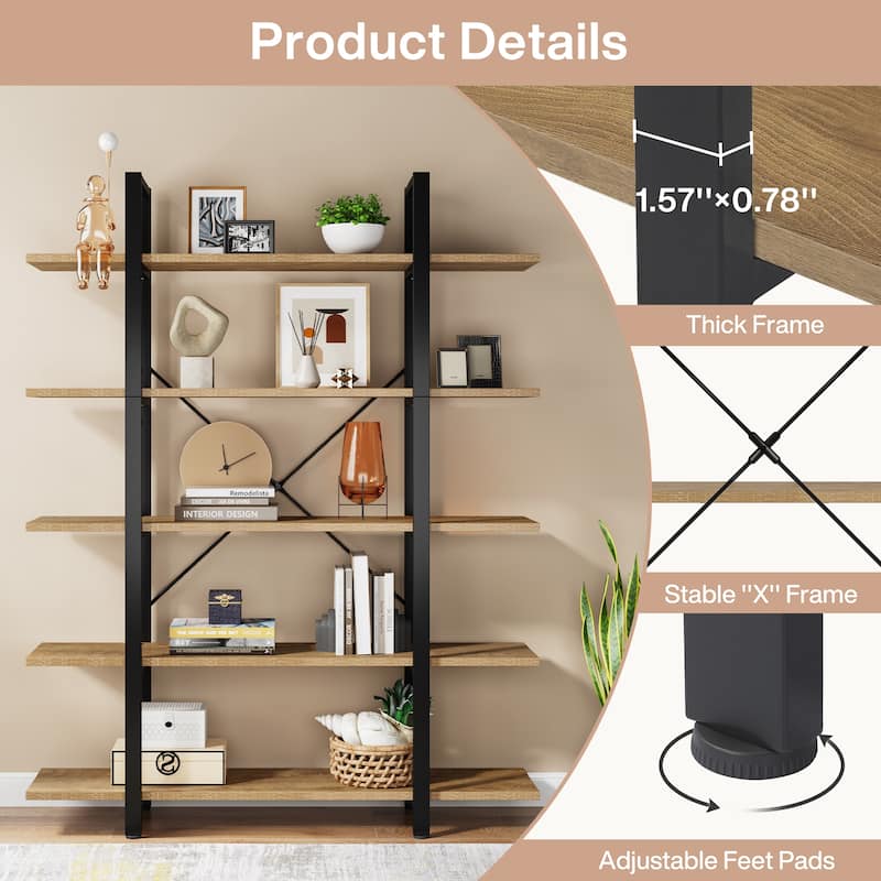 5-Tier Bookshelf, Vintage Industrial Style Bookcase