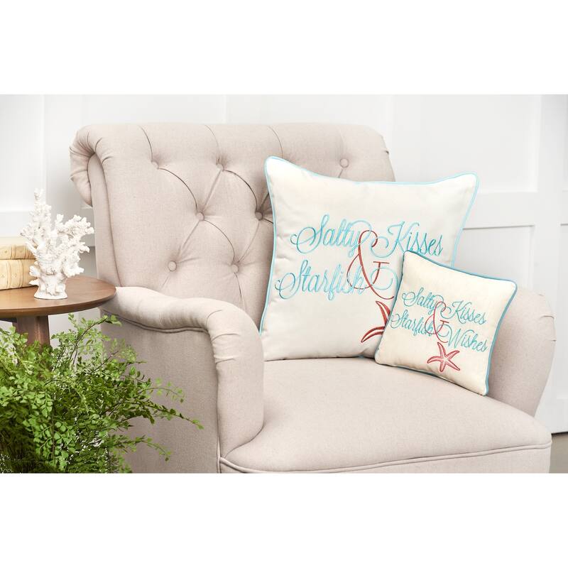 10" x 10" Salty Kisses and Starfish Wish Embroidered Throw Pillow