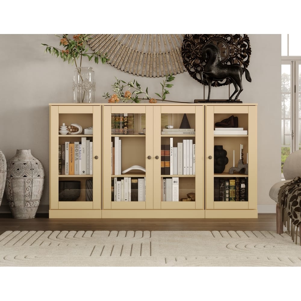 Palace Imports 100% Solid Wood 65" Sideboard with Clear Glass Doors and Adjustable Shelves