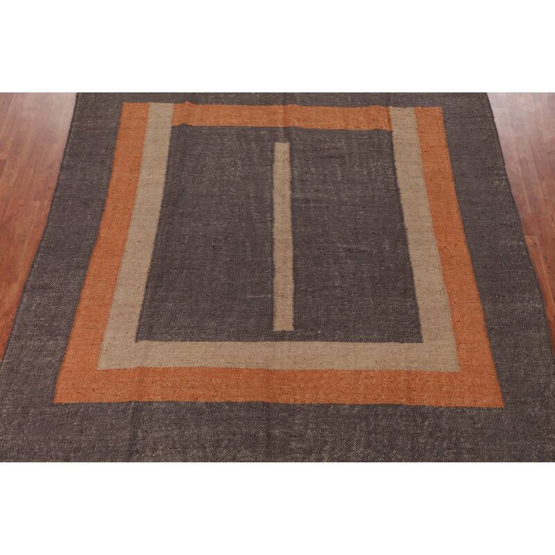 Hand Woven Oriental 100% Jute Carpet Southwestern Modern Brown Kilim Area Rug - 9' 9'' X 8' 4''