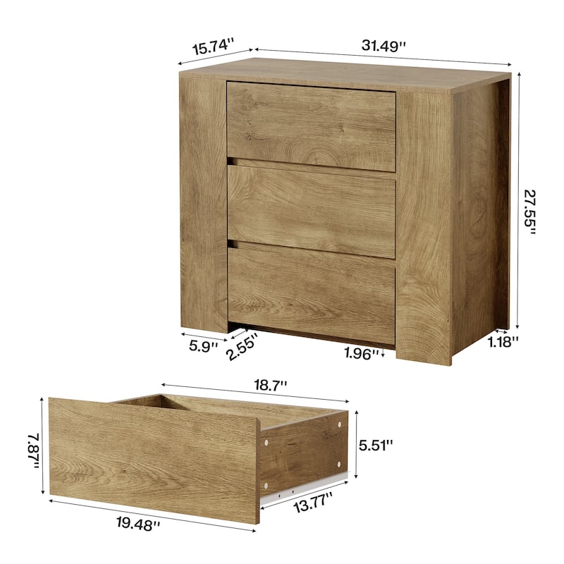 Oversized Nightstand with Drawers, 31.5-Inch Night Stand for Bedroom, Extra Large Bedside Table, Side End Table for Living Room