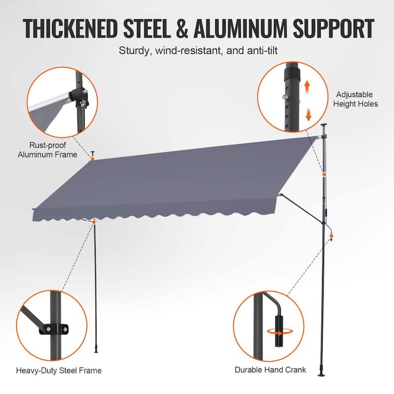 Retractable Patio Awning 157x47" Manual Sunshade with Crank Handle - 157" x 47" x 122"