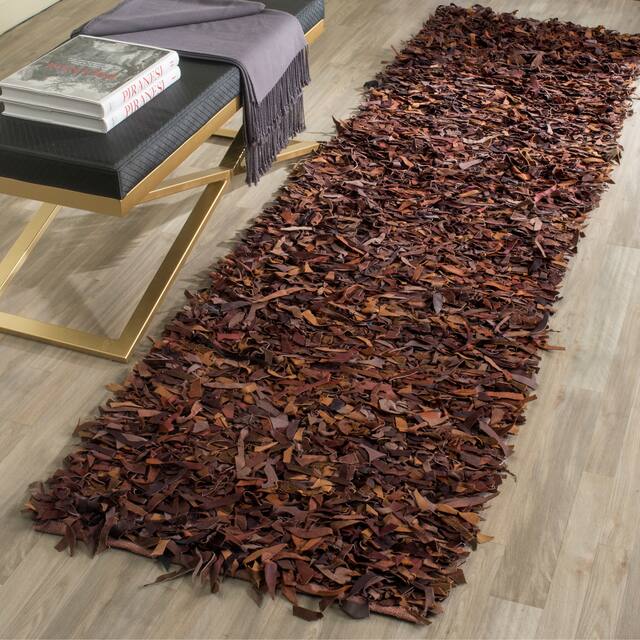 SAFAVIEH Handmade Leather Shag Carlijn Modern Decorative Rug