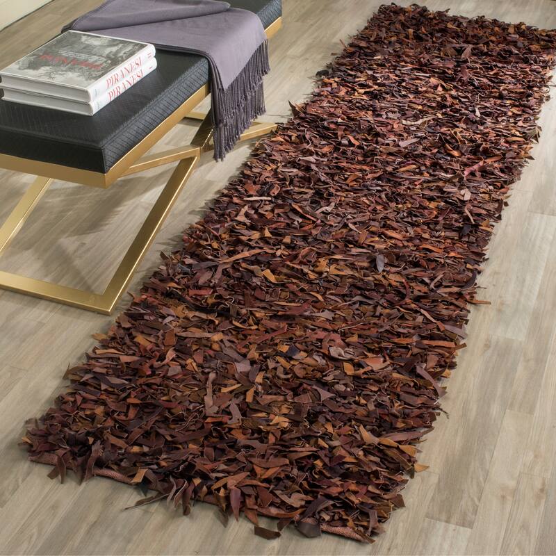 SAFAVIEH Handmade Leather Shag Carlijn Modern Decorative Rug