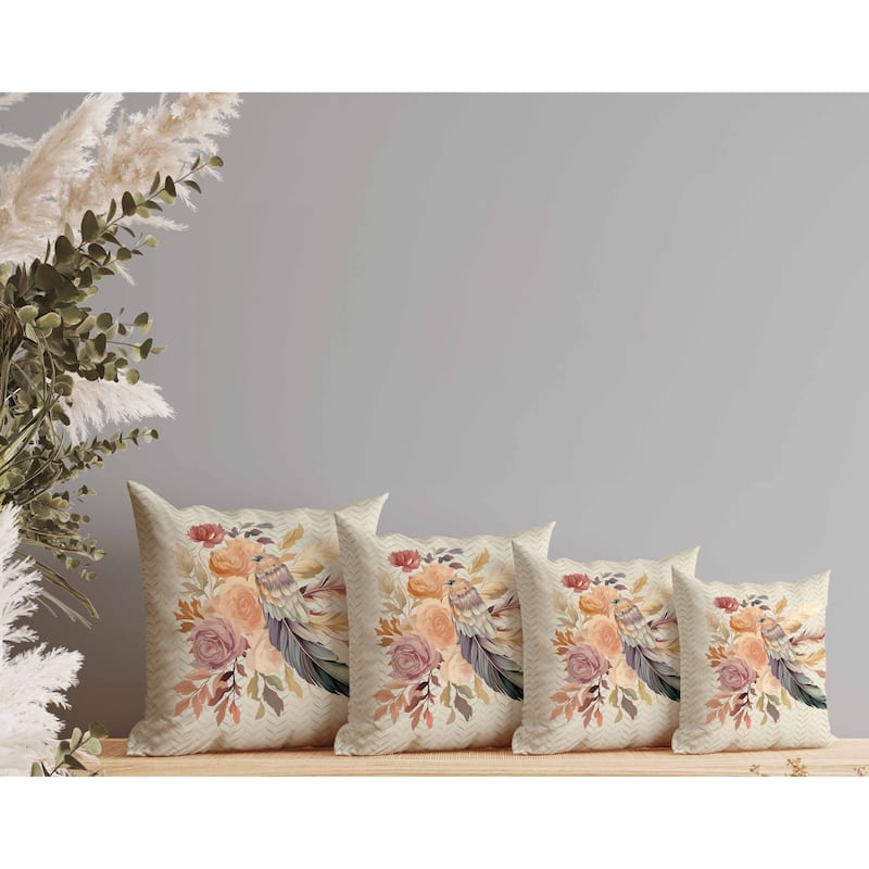 Feathered Bouquet Faux Suede Reversible Throw Pillow Beige and Green