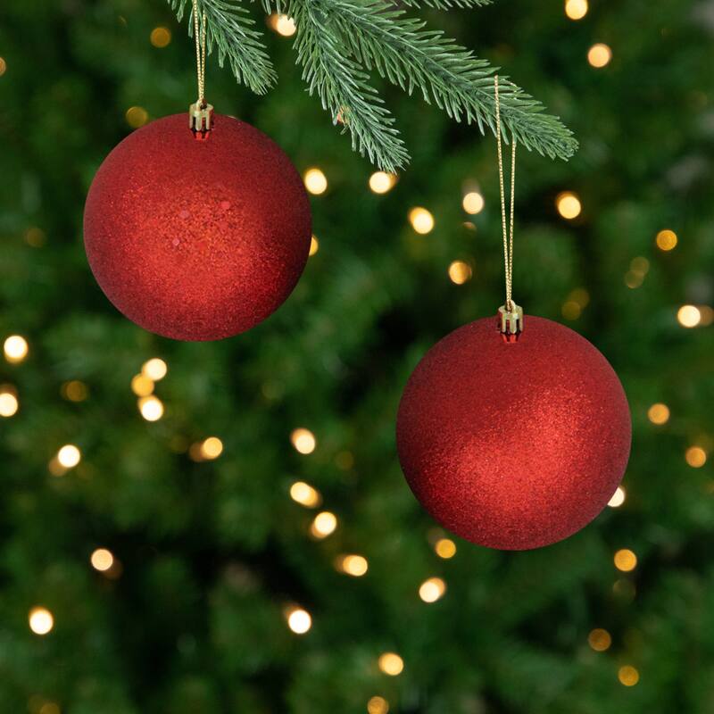 Shatterproof 4-Finish Christmas Ball Ornaments - 4" (100mm) - Red - 12ct