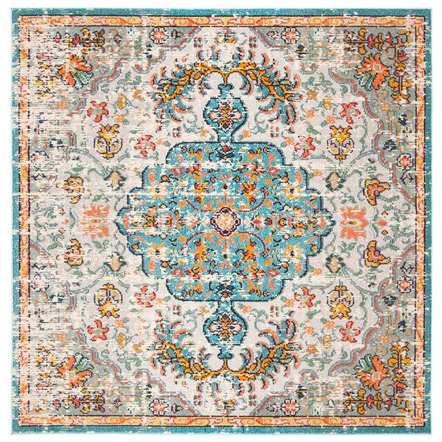 SAFAVIEH Madison Sabire Boho Medallion Distressed Rug - 3' x 3' Square - Grey/Light Blue